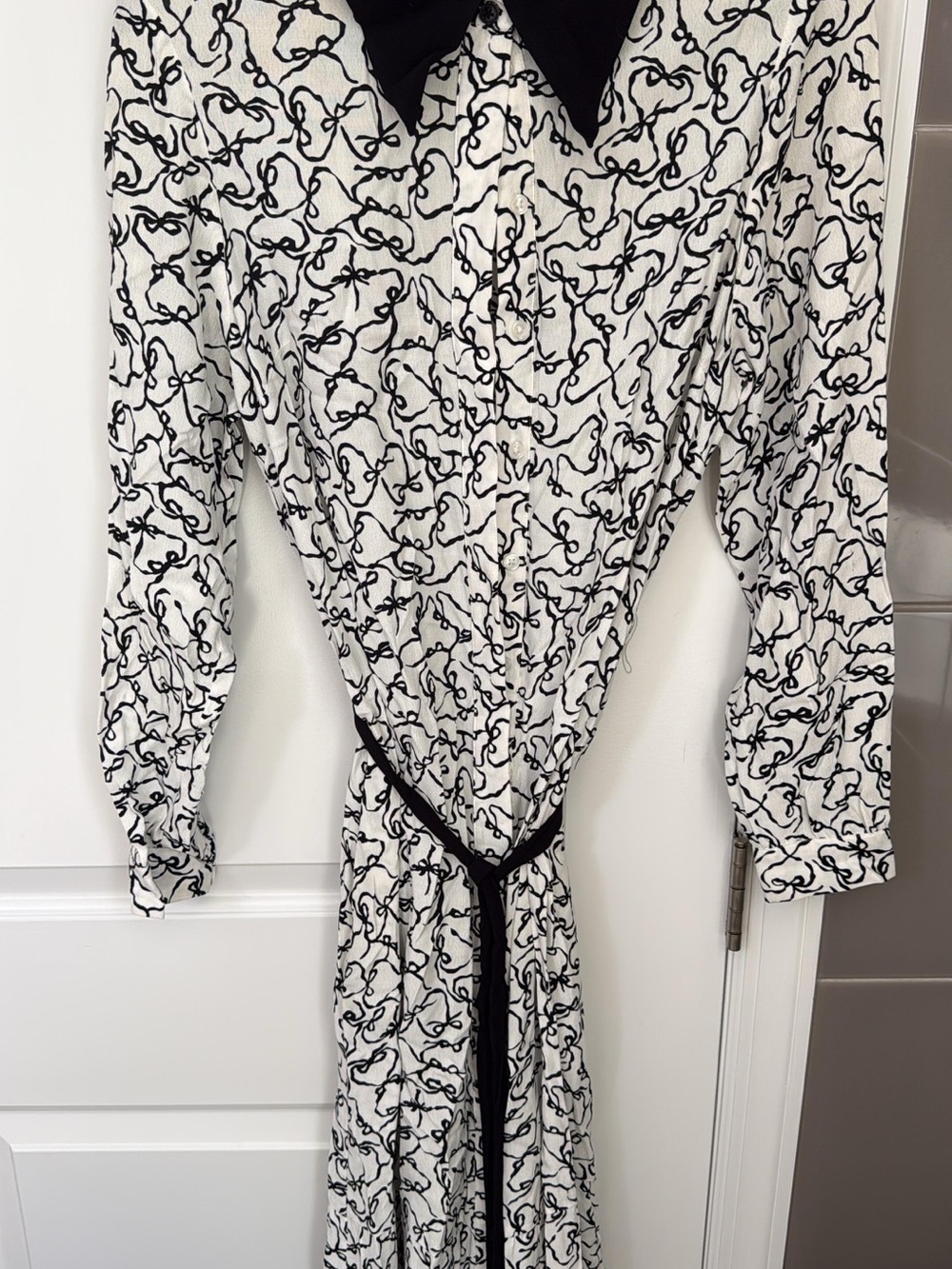 Ted Baker Black and White Printed Long-Sleeve Tie-Waist Dress